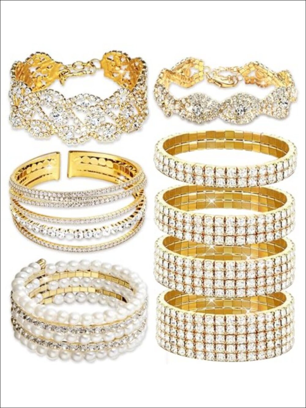Rhinestone Stretch Cuff Bracelet Cubic Zirconia Tennis Bangle Bridal Wedding